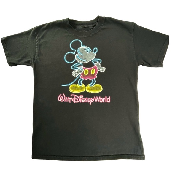Disney Mickey Mouse Glow-In-Dark Black Short Sleeve 100% Cotton Tee Shirt GirlsL - Picture 1 of 7